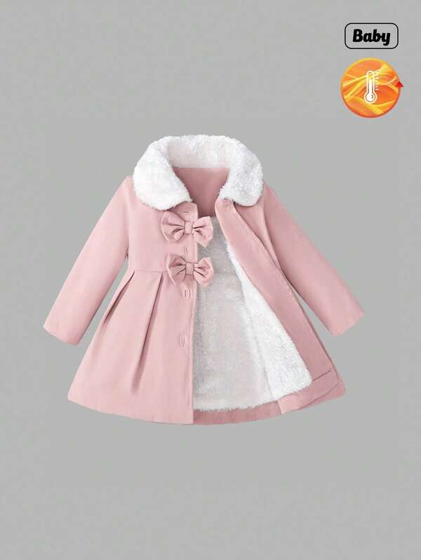 Sweetra Baby Girls' Fluffy Collar Bow Decorated Trench Coat, Autumn/Winter