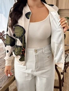 Weeklong Plus Size Casual Commuter Floral Print Jacket Fall Winter Cloth For Women Autumn - Multicolor - View 8