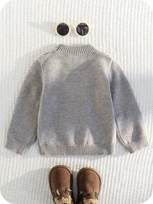 SHEIN 男女宝宝几何图案长袖针织衫，休闲可爱，适合男宝宝和女宝宝，秋冬季 - 淺灰色 - 查看 2