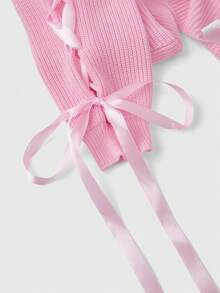 ROMWE Kawaii Versatile Solid Pink Bow Knitted Cardigan