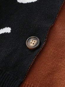 Franclia Áo len cardigan cổ chữ V rộng rãi họa tiết da báo và hổ màu tương phản - màu đen - Xem 9