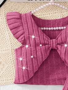 Elladie kids 女孩情人节新款优雅针织连衣裙套装，蕾丝无袖露脐上衣+吊带迷你连衣裙，两件套春季装扮