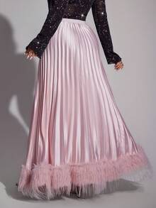 Viva Relle Plus Size Pink Pleated Skirt, Elegant Niche Draping Fashion Skirt - Pink - View 6