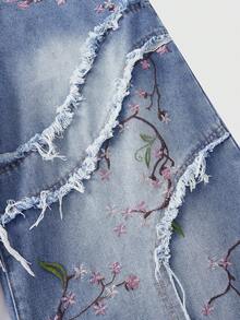 ROMWE MEN Street Life Herren Loose Fit Lässig Jeans mit Taschen & ausgefranstem Saum, Kirschblüten Muster