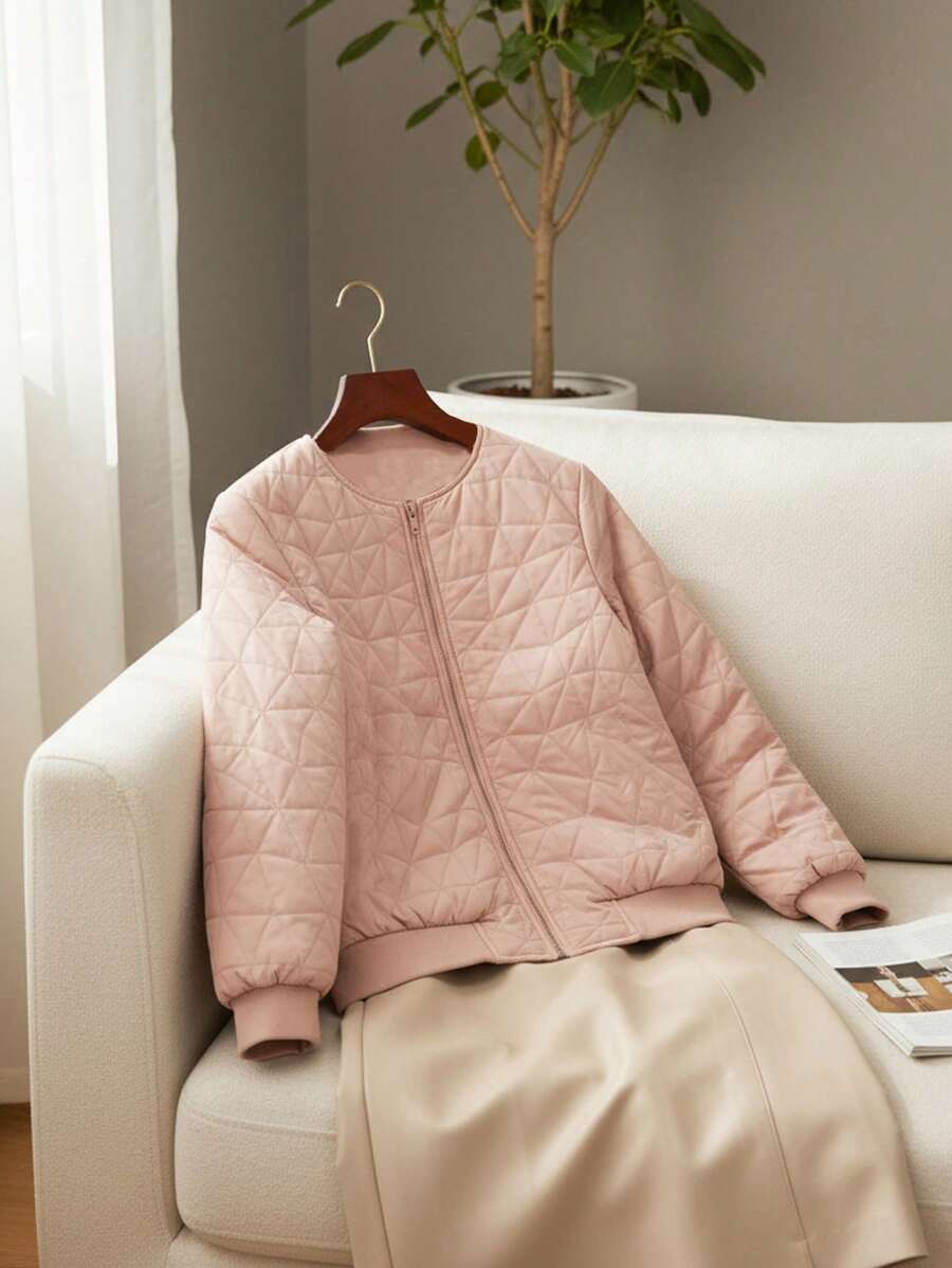 Franclia Palton matlasat Uhlyne pentru femei, țesătură Jacquard, stil stradal la modă, călduros și gros pentru iarnă