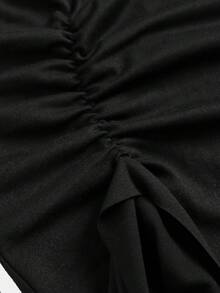 SHEIN 少女时尚针织紧身褶饰腰部优雅派对迷你连衣裙 - 黑色 - 查看 5