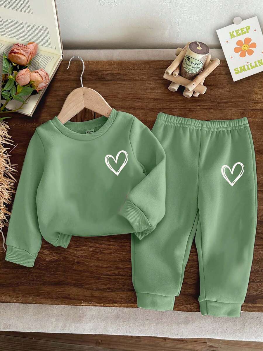SHEIN Baby Girl Casual Minimalist Knit Soft Pullover Loose Long Sleeve Sweatshirt And Pants Set