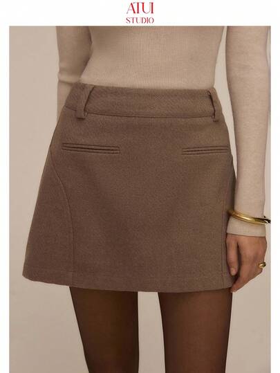 ATUI Studio A-Linie Minirock mit hoher Taille, vielseitiger Pendler-Moderock, Wollmischung Herbst/Winter Lässig Rock