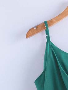 GlowEve 女士时尚休闲 V 领褶皱环绕式蝴蝶结腰带 A 字形吊带背心 - 水鴨藍 - 查看 5