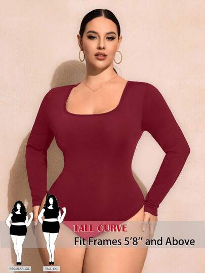 SHEIN Tall CURVE Plus Size Elegant Solid Scoop Neck Bodysuit