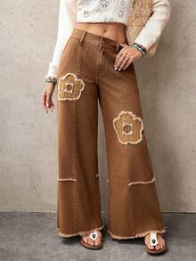 EMERY ROSE Women's Floral Pattern Casual Jeans - Camel - View 3