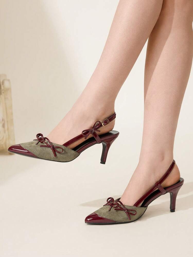 CUCCOO CHICEST Brązowe, wiśniowe szpilki z odkrytym tyłem i szpiczastym noskiem