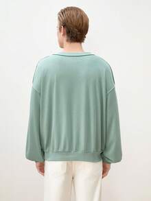 Manfinity VCAY Men's Knitted Loose Fit Casual Pullover Sweatshirt, Long Sleeve, Round Neck, Suitable For Spring And Autumn, For Fall Winter - Mint Green - View 5