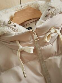 Anewsta Thick H-Shaped Mid-Length Faux Fur Collar Loose Women Jacket With Side Pockets - Beige - View 5