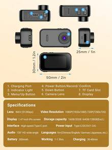 Teckwe Pocket Carema, Mini Body Camera, Wearable Action Body Cam, Thumb Size Hands Free Recording Body Worn Camera, Portable Camcorder Mount Anywhere For Pet Walking, Work, Travel