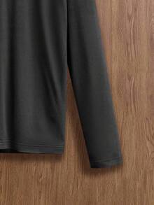 SWAVVY Men's Basic Ribbed Turtleneck Long Sleeve T-Shirt, Casual Everyday Wear,Stretchy - Dark Grey - View 4