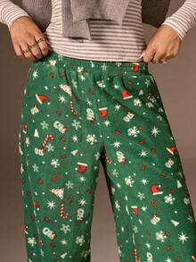Avantive Women's Christmas Hat All-Over Print Elastic Waist Straight Loose Fit Casual Sweatpants Pajama Pants Lounge Pants Festive Pants Christmas Pants Christmas Clothes Christmas Lounge Wear Christmas Pajama Pants,Fall,Fall Clothes For Women,Winter Clothes For Women - Green - View 4