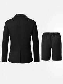 Calvornis Men's Solid Color Long Sleeve Jacket And Shorts Suit Set Classy Men Outfits - Black - View 2