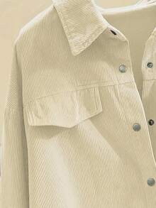 EMERY ROSE Plus Size Women Casual Loose Corduroy Shirt - Cream - View 3