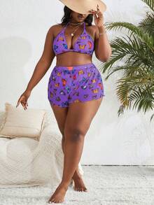 Slaydiva Bộ bikini hai dây họa tiết bướm gợi cảm cỡ lớn dành cho nữ đi biển mùa hè kèm áo choàng và quần short - Nhiều màu - Xem 6