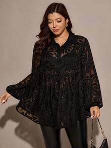 Comfylo Áo cánh cắt xẻ trong suốt bồng bềnh cỡ lớn cho nữ - màu đen - Xem 6