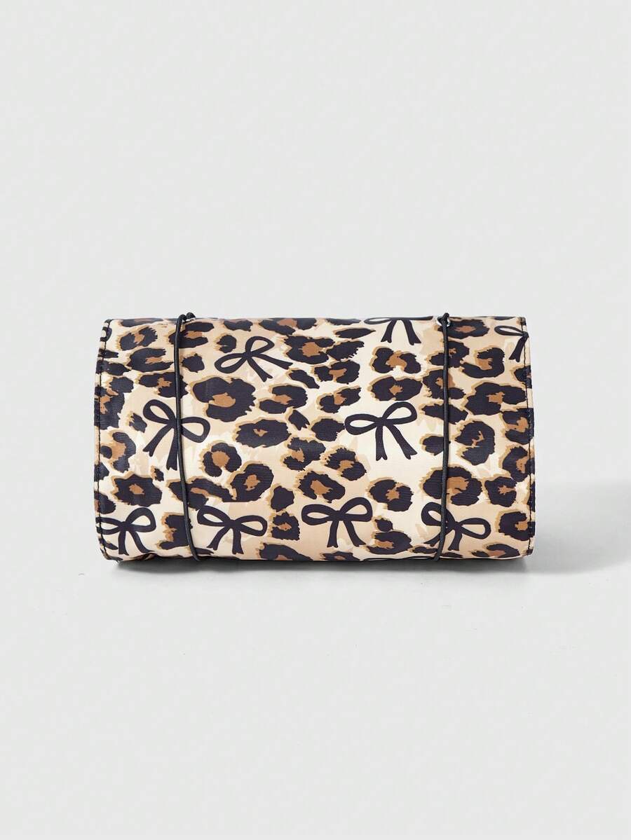 ROMWE Grunge Punk 1件时尚可折叠豹纹蝴蝶结装饰3件套网眼化妆包 - 棕色 - 查看 1