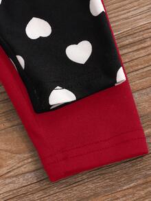 2pcs Babygirl Snug Fit Cute Versatile Polka Dot Elastic Waist Knit Pants Set - Red - View 5