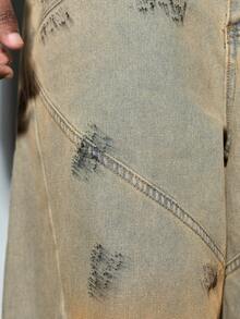 Modcrash 1 pièce Jeans évasés à patchwork vintage de style américain délavé (le produit n'inclut pas la ceinture et les accessoires). Tenue d'été décontractée de style rétro américain, unisexe, coupe ample. Convient pour le port quotidien et les tenues d'été. - Jaune citron - Voir 8