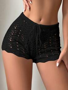 Swim Lushoire 空心針織蓋臀短褲 - 黑色 - 查看 1