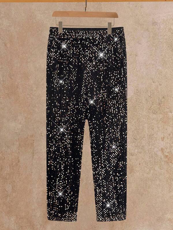 HIMLAND Men's Fashionable Sequin Dress Pants For Party & Banquet