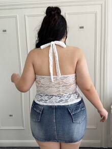 CovetEZ 大码性感蕾丝吊带背心 - 白色 - 查看 2