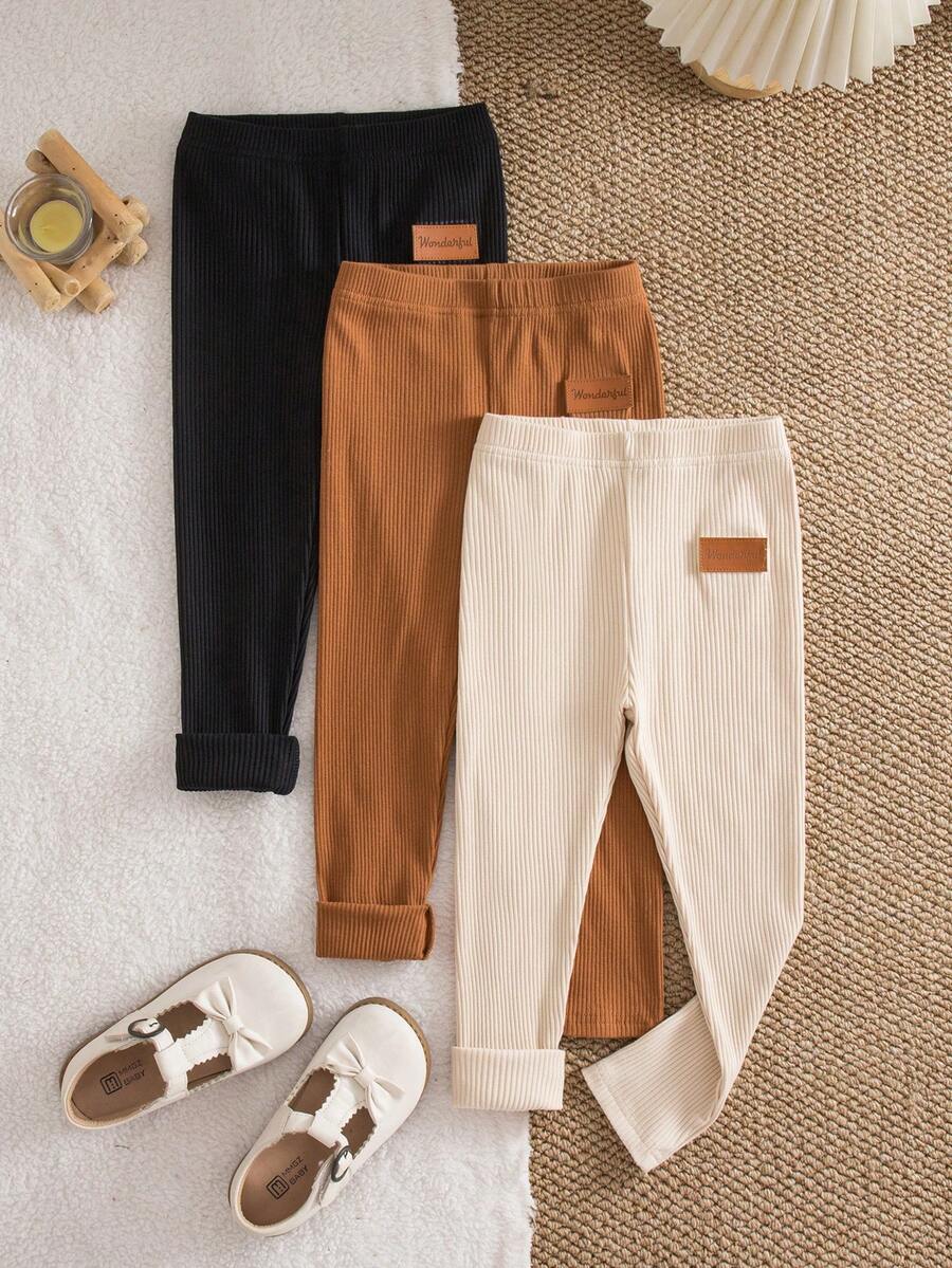 SHEIN 3pcs Young Girl Knitted Solid Color Casual Set,Autumn Clothes,Autumn, Fall Clothes,Fall,Fall Clothes For Baby,Fall&Winter,Halloween,Girl Fall Clothes,Girl Fall Tops,Mon And Daughter Matching ,New Fall Fashion,Sister And Me,Christmas - Brown - View 1