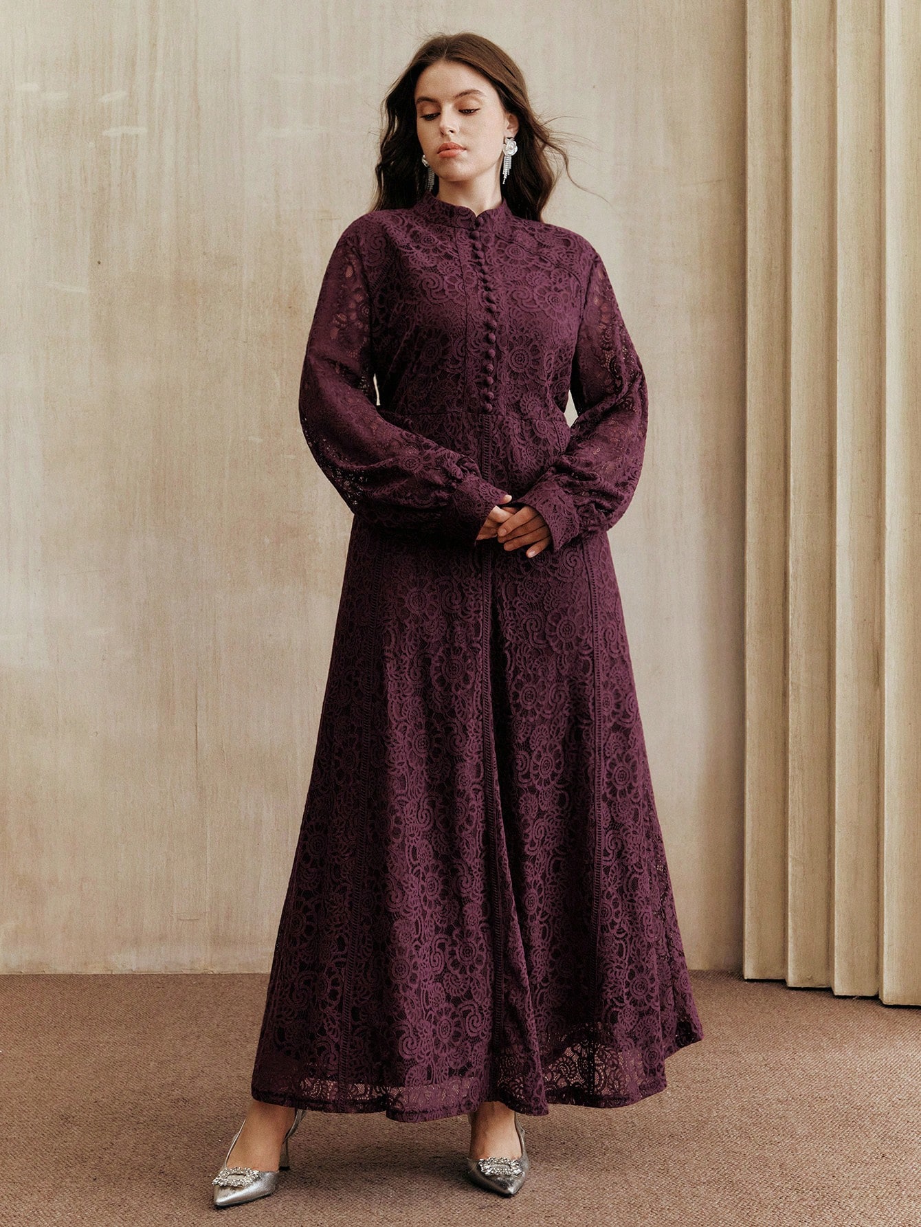 Anewsta فستان ماكسي سوينغ من الدانتيل للنساء، مناس...