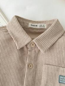 Blossori Young Boys' French Elegant Collar Pocket Front Opening Long Sleeve Shirt, Khaki Boys Shirt, Collar Shirts Kids,Cozy Fall & Winter Styles - Khaki - View 3