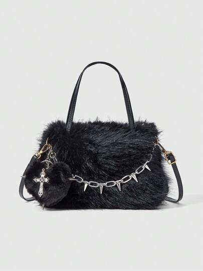 Grunge Punk 1 Set Polka Dot Shoulder Bag & Accessories, Fashionable & Unique Ladies Tote Bag (Includes 1 Bag And 1 Set Of Accessories)