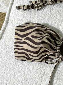 Swim Vcay Women's Sexy Zebra Print Halter Tie Front Bikini Swimsuit Set, Summer Beach - Apricot - View 4