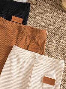 SHEIN 3pcs Young Girl Knitted Solid Color Casual Set,Autumn Clothes,Autumn, Fall Clothes,Fall,Fall Clothes For Baby,Fall&Winter,Halloween,Girl Fall Clothes,Girl Fall Tops,Mon And Daughter Matching ,New Fall Fashion,Sister And Me,Christmas - Brown - View 6