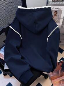 Rina Fox Women's Fashion Casual Minimalist Romantic Daily Versatile Contrast Color Letter Hoodie Sweatshirt