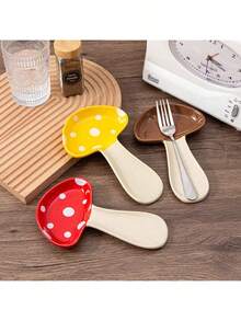 Joivida 1pc Ceramic Mushroom Shape Spoon Rest, Cute Mushroom Decor Spoon Holder Dish, Suitable For Cooking Spoon, Spatula, Kitchen Decor, Ceramic Tableware Stand, Warm Housewarming Gift - Multicolor - View 10