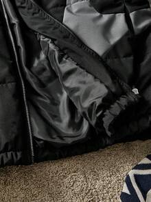 SWAVVY Men's Fashionable Casual Zip-Up Thick Jacket, Winter Men Puffer Jacket Black Graphic Jacket Cropped Men Jacket Y2k Jacket Streetwear Jacket Black Puffer Jacket - Black and White - View 6