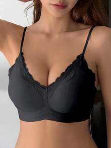 DAZY Sujetador con encaje, parches y costuras mínimas, con tirantes ajustables, lencería para mujeres - Negro - Ver 5