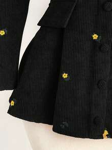 Elamini Bộ 2 món: Áo khoác nhung kẻ thanh lịch và váy yếm ngắn, trang phục đi làm - màu đen - Xem 6