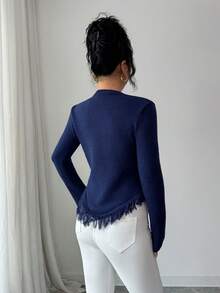 SHEIN Elenzya Women's Vintage Stockholm Style Graphic Pullover Sweater, Elegant & Versatile For Casual, Work, Dating, Autumn/Winter - Navy Blue - View 2