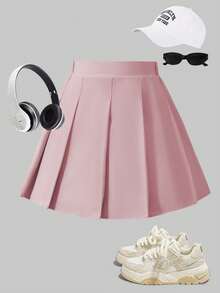 Sparklyn 女童百褶高腰裙，内置安全短裤，二合一裙裤，四季百搭，可搭配衬衫、T恤、Polo衫、连帽衫、夹克