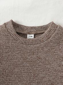 Souflis Souflis 2pcs Baby Boys' Knitted Crew Neck Long Sleeve Pants Pajama Set, Soft Comfy 3D Bear Cartoon Pattern Ribbed Fabric, Thick Winter Sleepwear