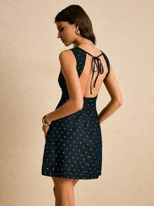 Poéselle 女士时尚波点印花牛仔露背系带连衣裙 - 彩色 - 查看 1