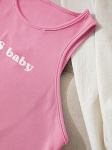 INAWLY 字母印花修身圆领背心图案T恤女式上衣