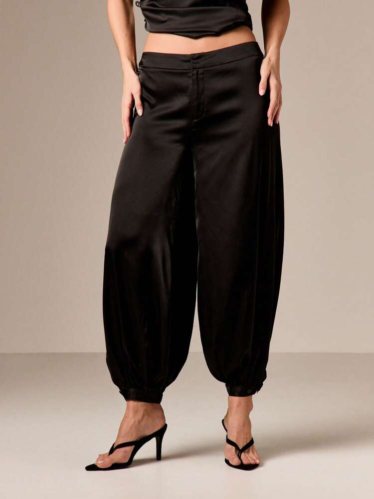 Satin Balloon Harem Trousers With Drawstring