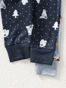 Baby Boys Pajama Set,Cute Navy Blue Polar Bear & Construction Truck Print Crew Neck Top And Pants,Autumn Lounge Snug Fit Four Season Outfit Sets - Multicolor - View 8