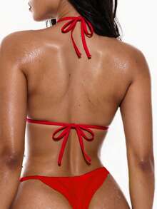 Swim Basics Women's Solid Color Halter Tie Sexy Bikini Top, Summer Beach